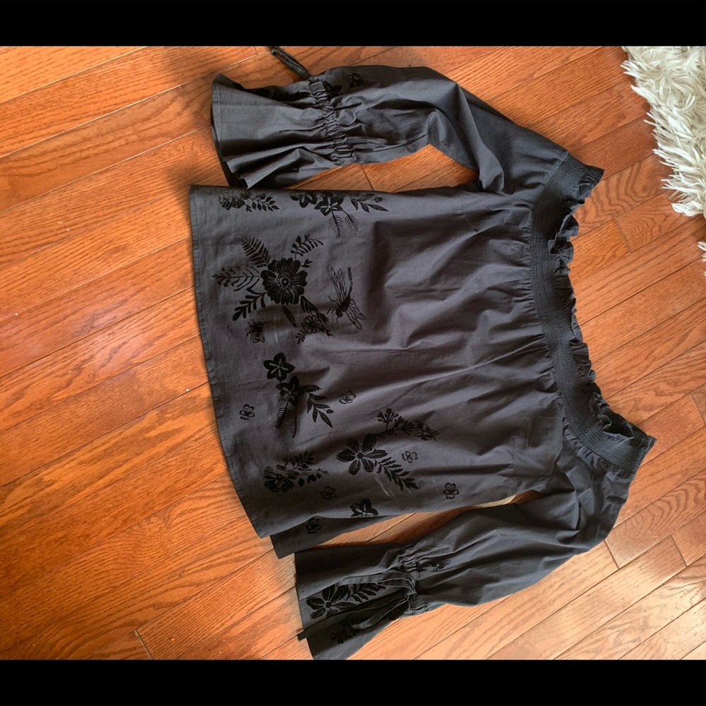 Black Off the shoulder Cotton Shirt